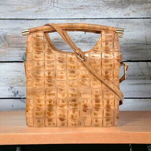 Large Tan Faux Croc Top Handle Bag w/ Crossbody Strap